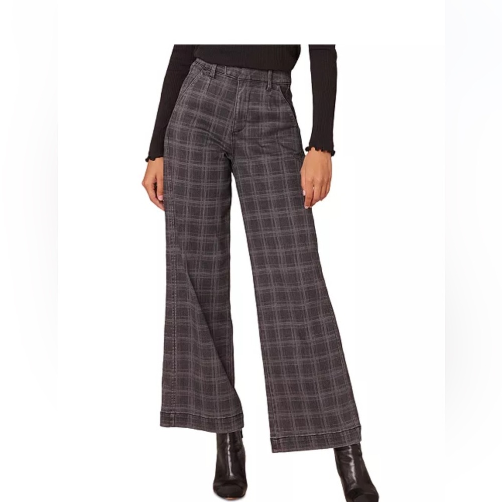 Democracy “Ab”solution Skyrise Charcoal Plaid Wide Leg Pants size 16